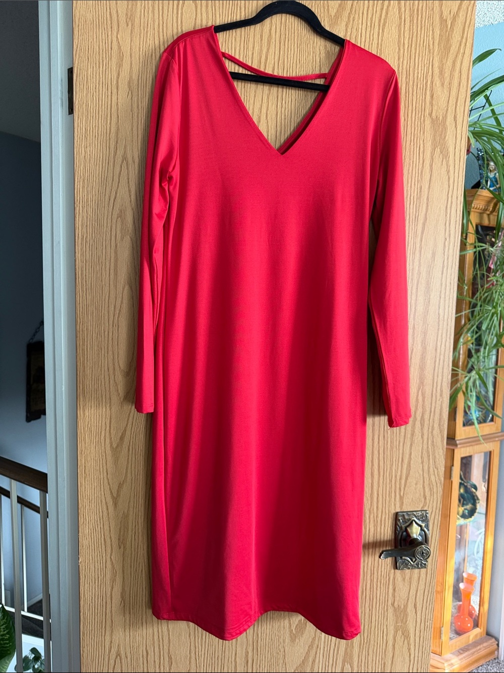 V-Neck Long Sleeve Red Dress
